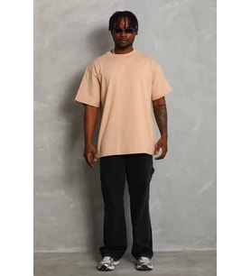 pilelistore- Unisex Oversize Düz Bisiklet Yaka T-Shirt - Bej