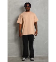 pilelistore- Unisex Oversize Düz Bisiklet Yaka T-Shirt - Bej