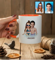 Kişiye Özel Karikatürlü Tatilci Sevgililer Kupa Bardak Sevgililer Günü Hediyesi