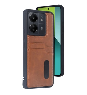 Xiaomi Redmi 13C Kılıf Sara Kartvizitli Deri Kılıf - Taba