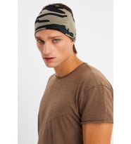 Kamuflaj Erkek Pamuklu Penye, Kaymaz, Ultra Hafif, Spor Geniş Saç Bandı Bandana Buff (Haki)