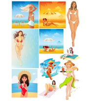 Plaj Kızı Sticker Set 10 Parça Telefon, Tablet, Defter, Laptop Sticker