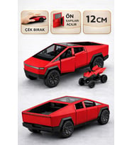Die Cast Çek Bırak Metal Tesla Cybertruck ATV’li Model Araba 12 cm  Açılır Kapılı (Kırmızı)