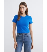 LC WAIKIKI Mavi Bisiklet Yaka Fitilli Kadın Crop
