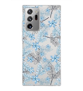 Samsung Galaxy Note 20 Ultra Kapak Floral Mavi Tasarımlı Şeffaf Silikon Kılıf