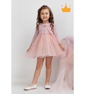 Minimony 6-24 Ay Çiçek Desen Ceketli Kız Bebek Çocuk Bayramlık Takım Gelinlik Abiye Elbisesi 1036