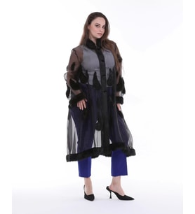 Organze Damla Kürk Detaylı Kap (Siyah)