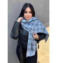 Caş Dekorasyon Mavi Renk Ekose Desenli Şal/Atkı