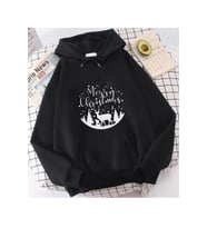 Marry Christmas Geyikli Yeni Yıl Kapşonlu Sweatshirt (Siyah)