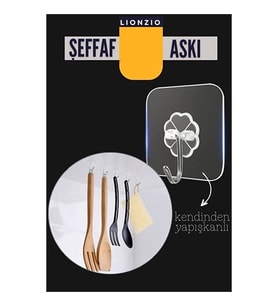Şeffaf Yapışkanlı Askı, Mutfak Banyo Duvar Askısı, Çivisiz Pratik Kanca Seti