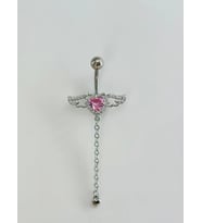 Melek Kanatlı Pembe Taşlı Detaylı Sallantılı Göbek Piercing - Pg0104
