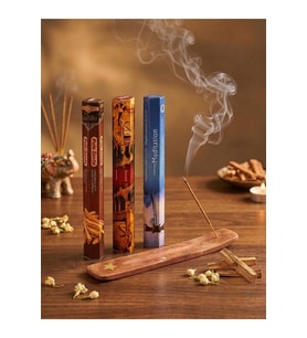 Darshan 3'lü Enerji ve Arınma Tütsü Seti 60 Adet Tütsü Ve Tütsülük (Palo Santo, Sandal, Meditation) + Yıldız İşlemeli Ahşap Tütsülük
