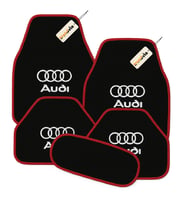 Audi Logolu Şık Oto Halı Paspas Seti 5 Parça  Lüks Araç İçi Zemin Koruma Aksesuarı (Siyah-Kırmızı)