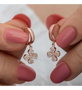 ?Gümüş Rose Sallantılı Yonca Kadın Küpe