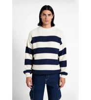 Erkek Basic Koleksiyon Uzun Kollu Rahat Çizgili Bisiklet Yaka Akrilik Oversize Triko Kazak