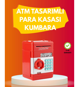 Atm Görünümlü Kırmızı Elektronik Şifreli Kumbara