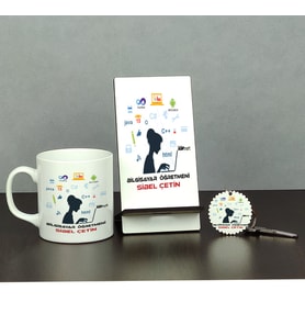 Bilgisayar Öğretmeni Üçlü Set (Kupa + Telefon Standı + Anahtarlık)