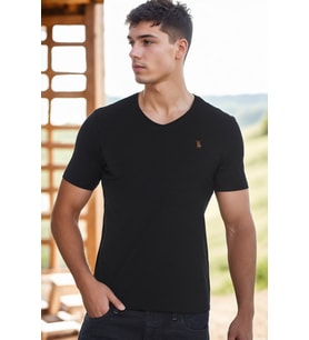 T8568 DEWBERRY V YAKA ERKEK T-SHIRT-SİYAH-1
