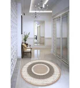 Bej Kaymaz Tabanlı Çerçeveli Yuvarlak Halı AR1419 - 100 x 100 cm