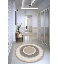 Bej Kaymaz Tabanlı Çerçeveli Yuvarlak Halı AR1419 - 100 x 100 cm
