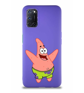 Oppo A92 Soft Premier Kapak Patrick Yıldız Tasarımlı Silikon Kılıf - Mor (Şeffaf)