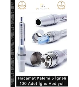 #Hacamat Metal Profesyonel Kaliteli Pratik Hacamat kalemi 3 İğneli 100 Adet İğne Hediyeli