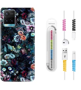 Vivo Y11S Y21S Y20 Y20S Y70 Kılıf Kablo Koruma Spiral Silikon Great Flowers 1304