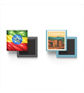 Buzdolap Magnetleri - Etiyopya Bayrağı ve Addis Ababa Posta Pulu Tema - 2'li Set Magneti