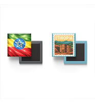 Buzdolap Magnetleri - Etiyopya Bayrağı ve Addis Ababa Posta Pulu Tema - 2'li Set Magneti