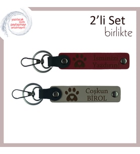 Sevgiyle İz Bırakanlara Uygun Hediye, Kalpli Pati Motifli Anahtarlık Takımı, Bordo-Kül Gri