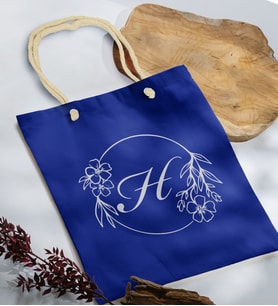 BK Gift Kişiye Özel Harfli Saks Mavi Halat Saplı Kumaş Bez Çanta-5, Baskılı Omuz Çantası, Alışveriş Çantası