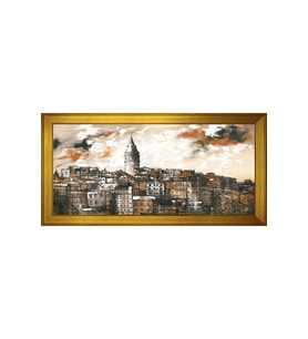 Galata ve Galata Kulesi Motifli Kanvas Tablo 50 x 70 cm Gold Çerçeve