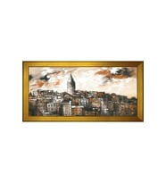 Galata ve Galata Kulesi Motifli Kanvas Tablo 50 x 70 cm Gold Çerçeve