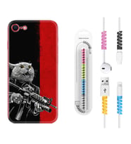 Apple iPhone 5 6 7 8 Plus Se XR Kılıf Kablo Koruma Spiral Silikon Çılgın Kedi 1674