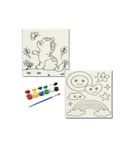 Okul Etkinliği-2'li Tuval Boyama Seti. 20x20 Cm Uv Baskı 6 Akrilik Boya 1 Fırça-model-288