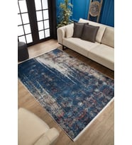 Kobalt Mavi Modern Soyut Desenli Eskitme Halı Salon İçin Kaymaz Tabanlı Seçenek Koridor