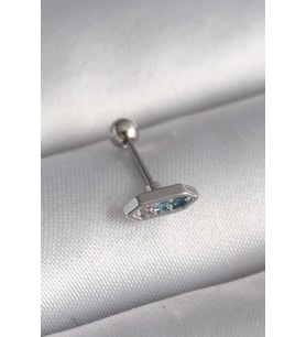 316L Çelik Gümüş Renk Mavi Zirkon Taşlı Tragus Piercing