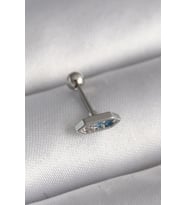 316L Çelik Gümüş Renk Mavi Zirkon Taşlı Tragus Piercing