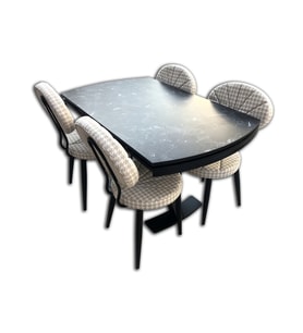 Sandalye 13663 MİDYE Model Metal Masa Mermer Desen Tabla Metal X Çapraz El yapım (Siyah)