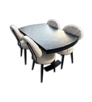 Sandalye 13663 MİDYE Model Metal Masa Mermer Desen Tabla Metal X Çapraz El yapım (Siyah)