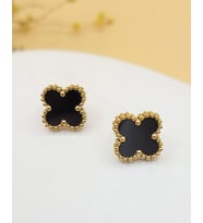 Siyah Taşlı Gold Çiçek Şans Küpe