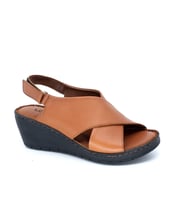 Trendyshose D22-011 Deri Anatomic Kadın Sandalet (Taba)