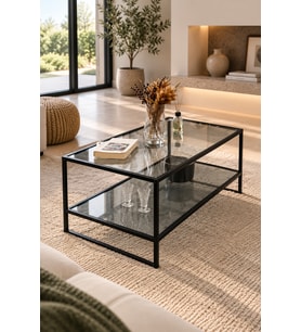Füme Camlı Siyah Orta Sehpa Çift Raflı Modern Tasarım 90*50*46 cm