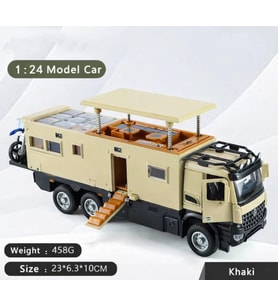 1:24 Ölçek Hareketli Kabin Işıklı Sesli Metal Karavan Kamyon 20 Cm Haki Renk