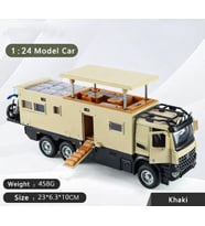 1:24 Ölçek Hareketli Kabin Işıklı Sesli Metal Karavan Kamyon 20 Cm Haki Renk
