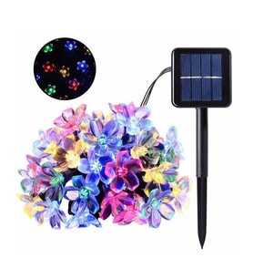 Schulzz Çiçek Motifli Güneş Enerjili Su Geçirmez 7 Metre 50 Adet RGB Çok Renkli Led Solar Bahçe Işıldağı (Turuncu)