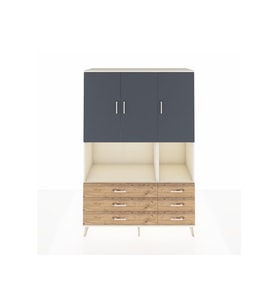 Hyperion Dolap 6 Raflı 6 Çekmeceli 3 Kapaklı 132x44x195 Aytaşı-Antrasit/Çam