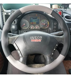 DİKİŞLİ DİREKSİYON KILIFI GRİ / SİYAH DERİ GRİ DİKİŞ IVECO TIR KAMYON BU DİREKSİYON İÇİN