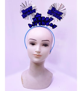Happy Birthday Yazılı Püsküllü Neon Mavi Renk Doğum Günü Tacı 22x19 cm