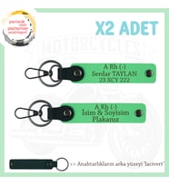 Motosiklet Tutkunlarına, İsim Plaka ve A (-) Kan Grubu Yazılı Acil Durum x2 Anahtarlık, F Yeşil-Laci